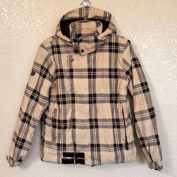 Burton Snowboard Jacket Women's Medium Plaid Après Ski Y2K Ski Coat Gorpcore - Picture 1 of 15